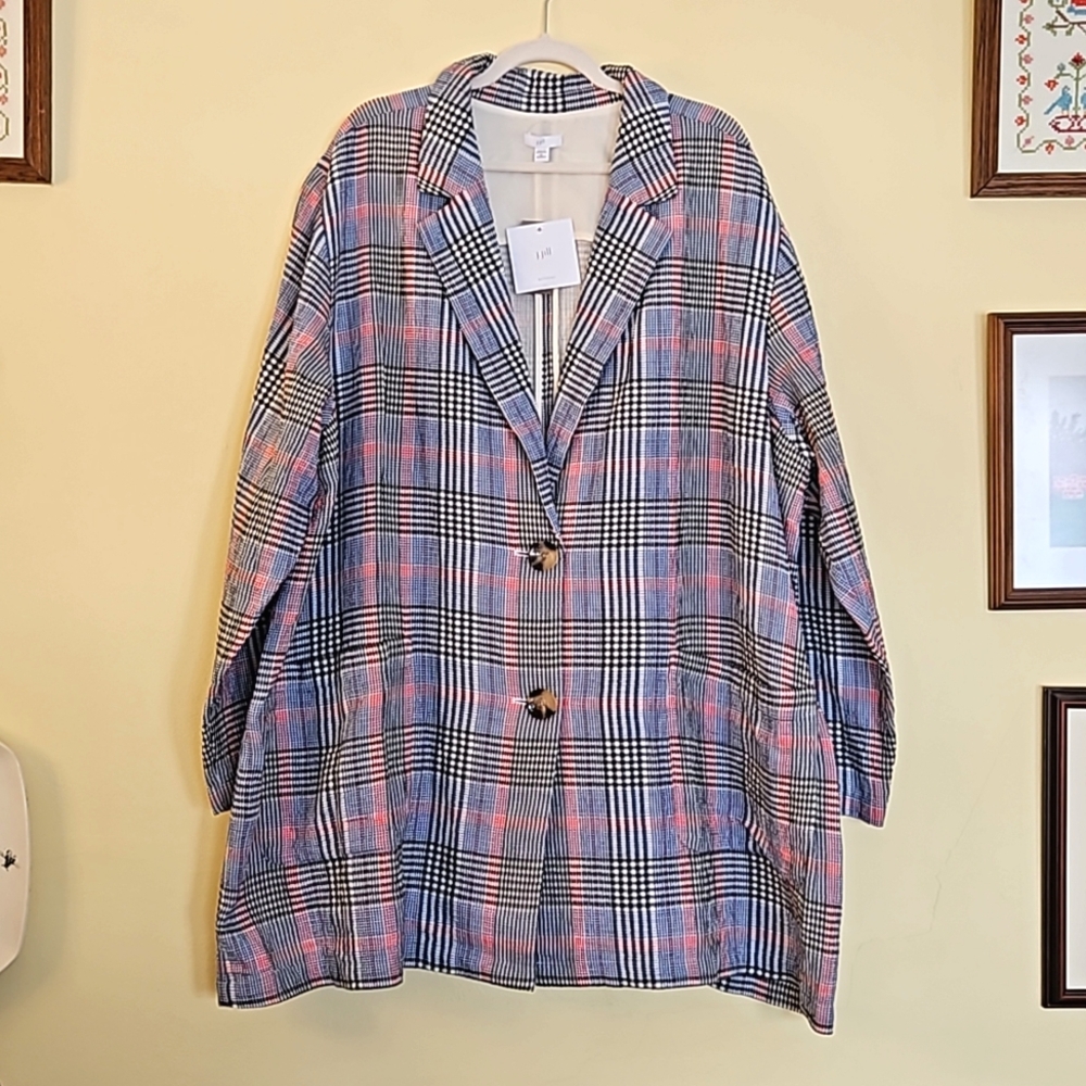 J. Jill Long-line Plaid Cotton Blazer Topper NWT 4X